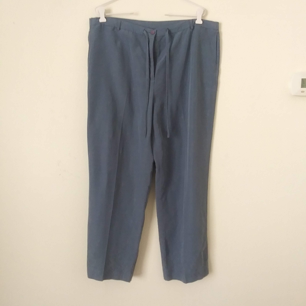 Vintage Rafaella Linen Blend Pants, Light Blue, Embroidered Hem